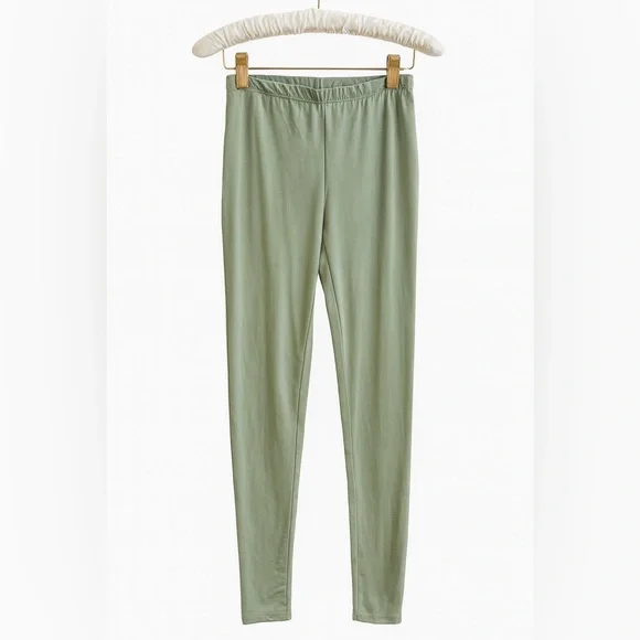 Soft Light Olive Green Leggings – Stretchy Everyday Pull-On Pants - Picture 3 of 6